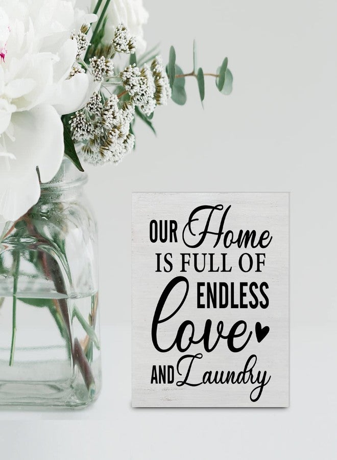 YIDOU Country Laundry Room Wood Box Sign Decor Desk Sign Endless Laundry Quote Wooden Box Block Sign Rustic Home Shelf Wall Laundry Room Decoration - Image 4
